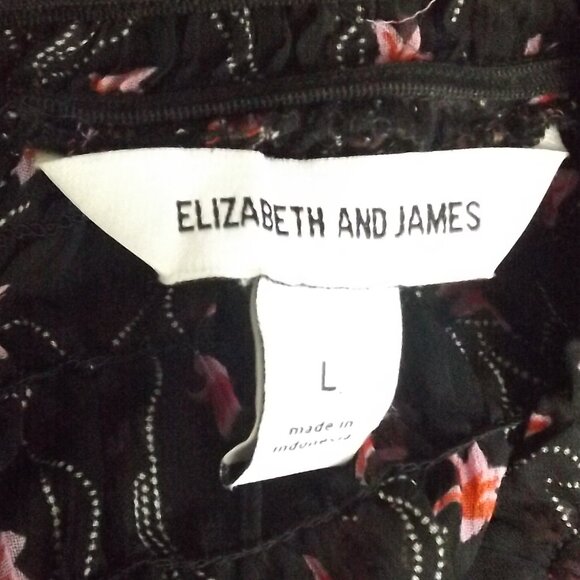 ELIZABETH & JAMES Blouse, L, Sheer Black/Pink Floral, Smocked Neck, Long sleeeve - Picture 9 of 12